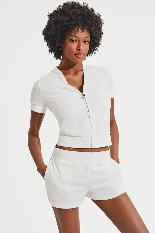 Juicy Couture Short Sleeve Big Bling Cotton Velour Zip-Up