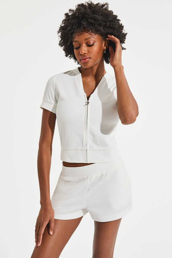 Juicy Couture Short Sleeve Big Bling Cotton Velour Zip-Up