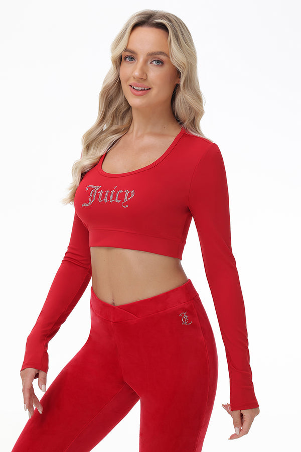 Juicy Couture Small Bling Knit Cropped Long Sleeve Baby Tee