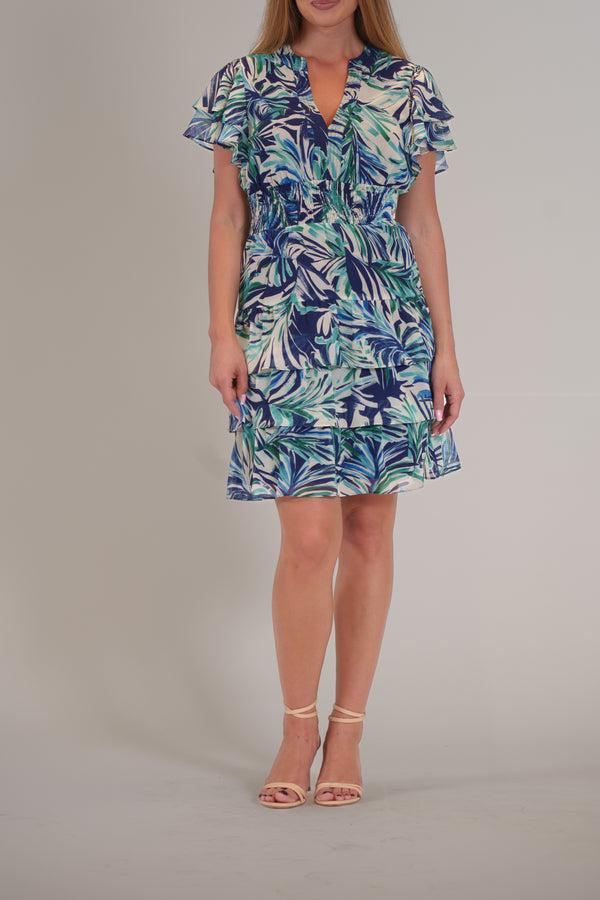 Julia Jordan 1PC S/S TIERED W/ SMOCKED WAIST BLUE MULTI