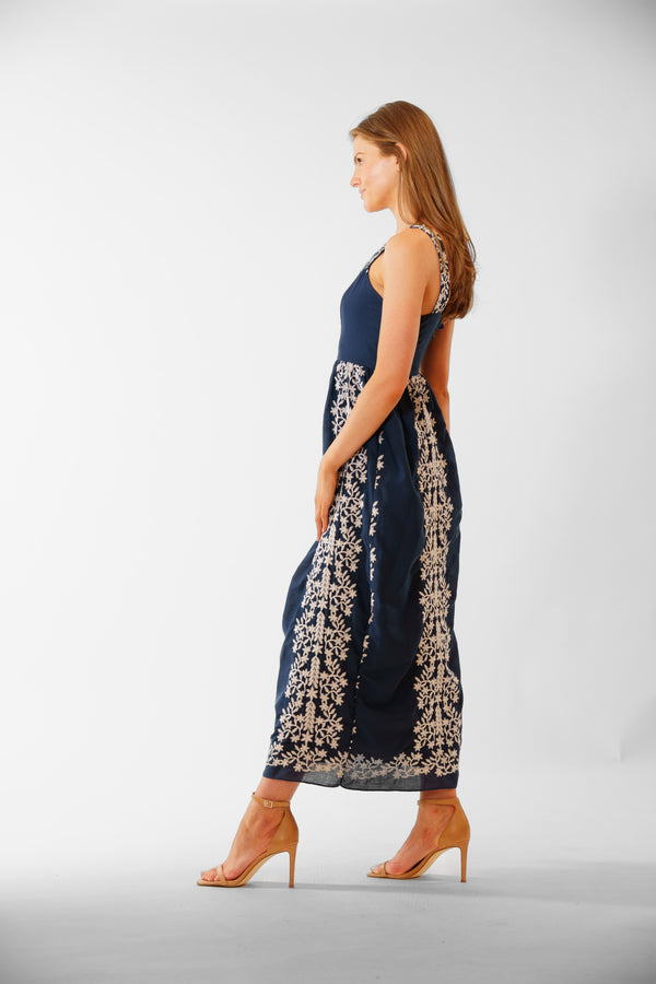 Julia Jordan 1PC SHOULDER STRAP MAXI DRESS NAVY IVORY