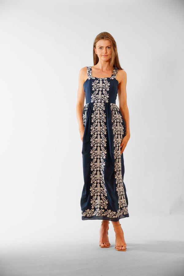 julia jordan 1PC SHOULDER STRAP MAXI DRESS NAVY IVORY