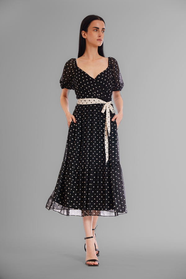 julia jordan 1PC SS SURPLICE MIDI DRESS BLACK/WHITE