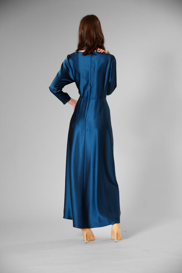 Julia Jordan 3/4 LENGTH SLV LONG DRESS W/ ROUCHING TEAL