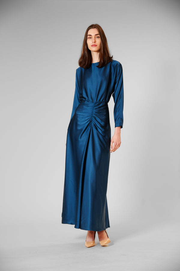 julia jordan 3/4 LENGTH SLV LONG DRESS W/ ROUCHING TEAL