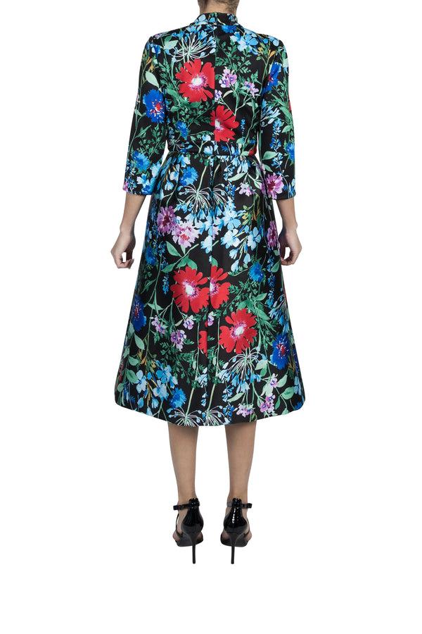 Julia Jordan 3/4 SLEEVE PRINTED SCUBA DRSS W/ PRINTED MIKADO SKIRT BLACK MULTI