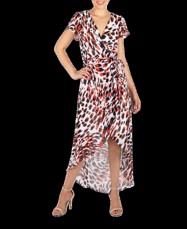 julia jordan Animal Print Short Sleeve Hi Lo Dress Ivory Multi