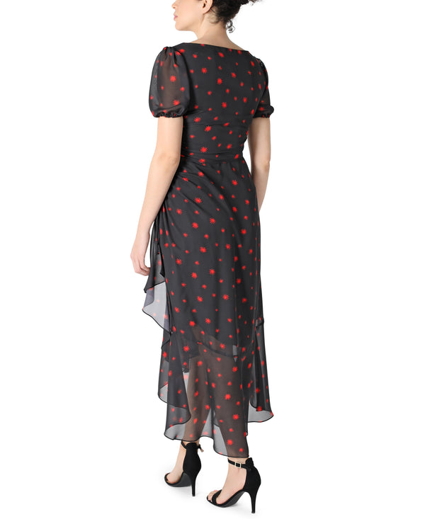 Julia Jordan Asymmetrical Side Ruched Ruffle Dress Black Multi