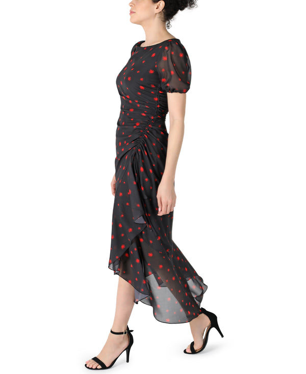 Julia Jordan Asymmetrical Side Ruched Ruffle Dress Black Multi