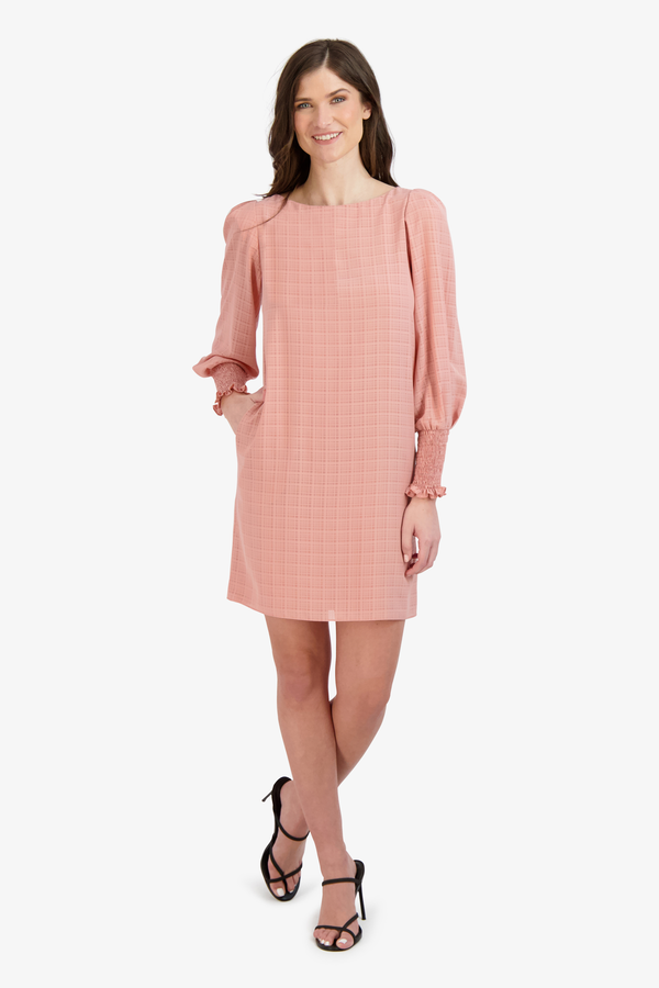 julia jordan Balloon Sleeve Patterned Shirt Dress Blush