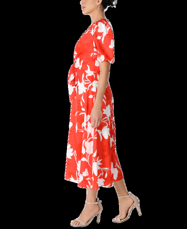 Julia Jordan Balloon Sleeve Tie Front Midi Orange Multi