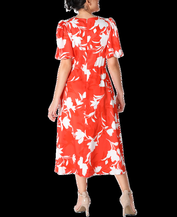 Julia Jordan Balloon Sleeve Tie Front Midi Orange Multi