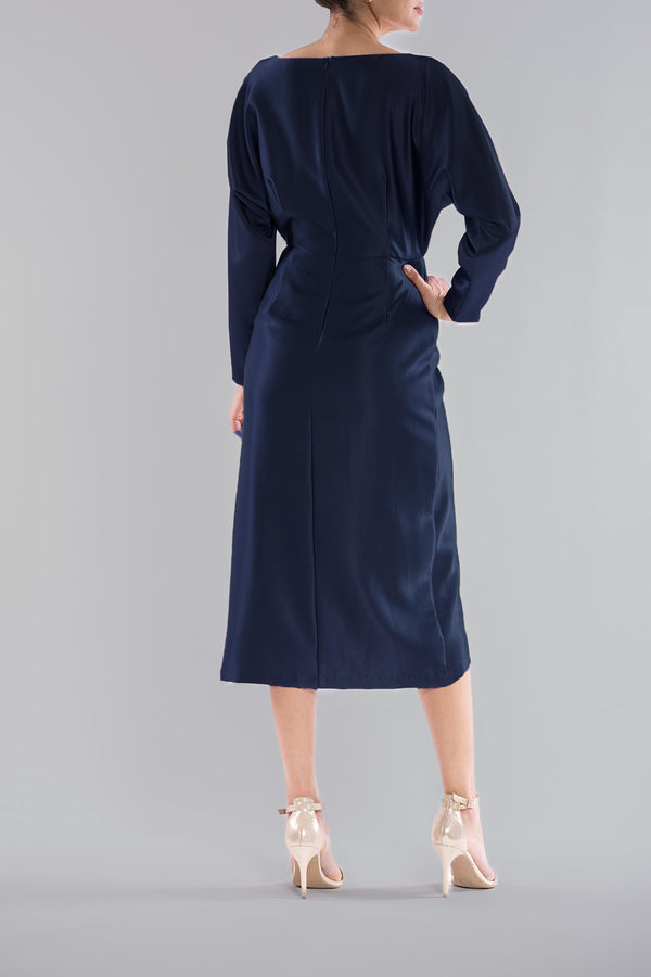 Julia Jordan BOAT NECK DOLMAN SLEEVE ROUCHD MIDI DRESS BLACK