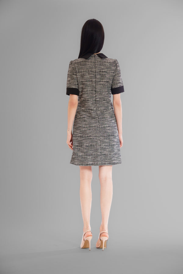 Julia Jordan BOUCLE SHORT SLEEVE DRESS W CREPE BOW DETAIL BLACK MULTI