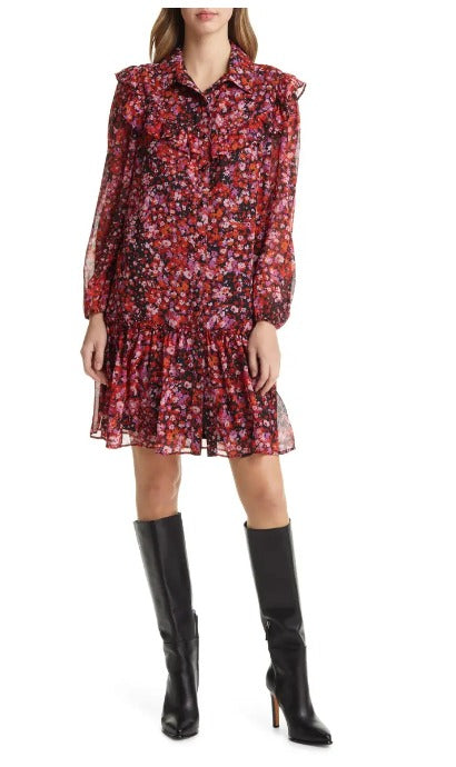 julia jordan Collar Neck with Ruffle York Short Dress Black Multi