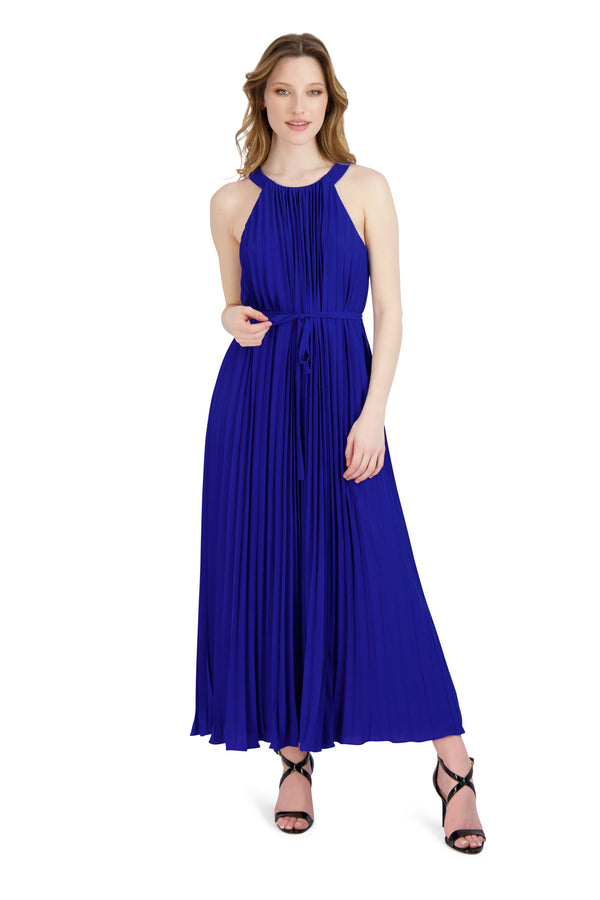julia jordan DONNA RICCO - BELTED PLEATED DRESS COBALT