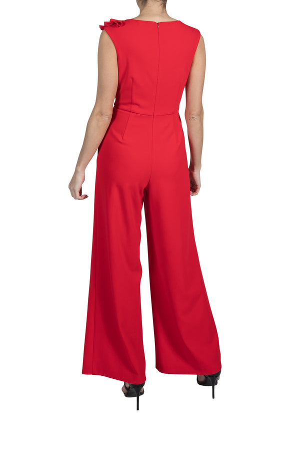 Julia Jordan DONNA RICCO - BOAT NECK JUMPSUIT WITH SHOULDER DETAIL RED