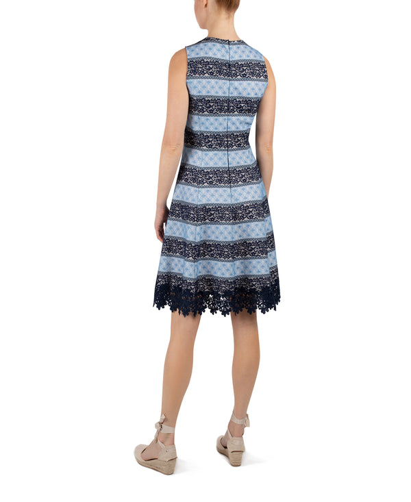 Julia Jordan DONNA RICCO - BONDED LACE FIT AND FLARE DRESS NAVY MULTI