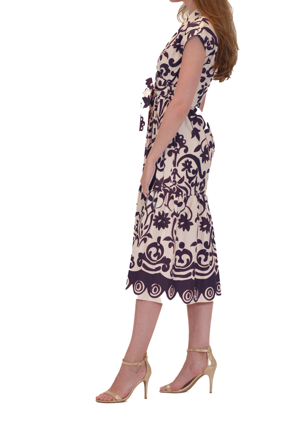 Julia Jordan DONNA RICCO - CAP SLEEVE COTTON POPLIN DRESS NAVY IVORY