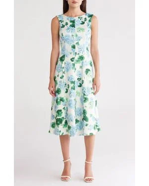 julia jordan DONNA RICCO - CAP SLEEVE PRINTED SCUBA SHEAT DRESS IVORY MULTI