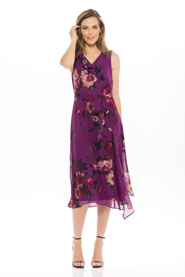 Julia Jordan DONNA RICCO - COWL NECK FIT&FLARE DRESS PLUM MULTI