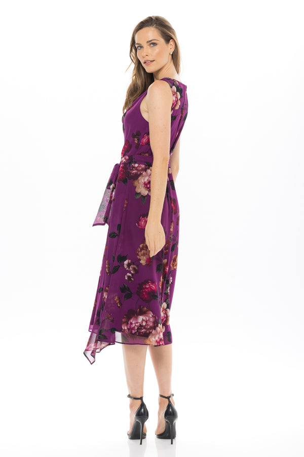 Julia Jordan DONNA RICCO - COWL NECK FIT&FLARE DRESS PLUM MULTI