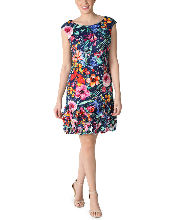 Julia Jordan DONNA RICCO - EXTENDED SLEEVE CUPCAKE DRESS NAVY MULTI