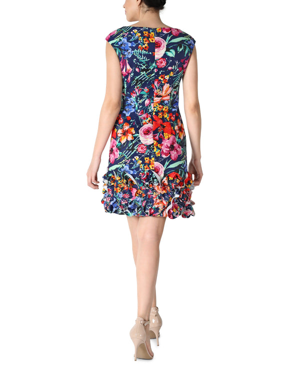 Julia Jordan DONNA RICCO - EXTENDED SLEEVE CUPCAKE DRESS NAVY MULTI