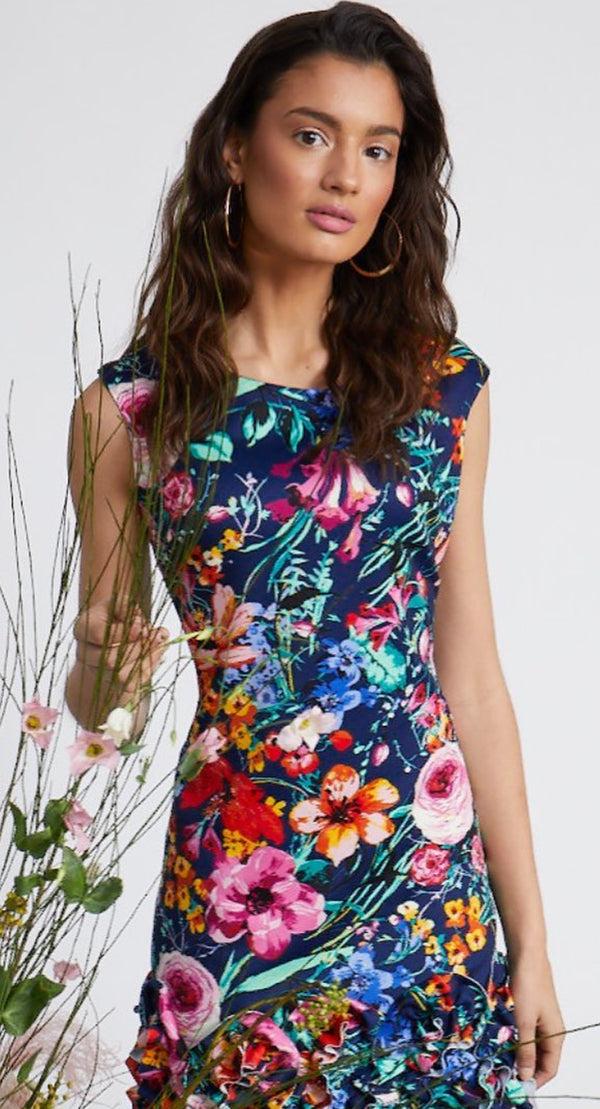 julia jordan DONNA RICCO - EXTENDED SLEEVE CUPCAKE DRESS NAVY MULTI