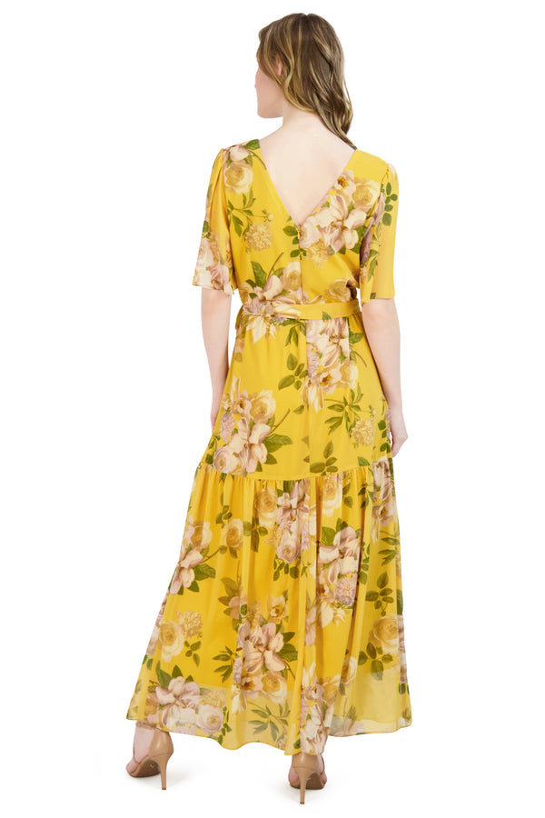 Julia Jordan DONNA RICCO - FLUTTER SLEEVE MAXI DRESS YELLOW MULTI