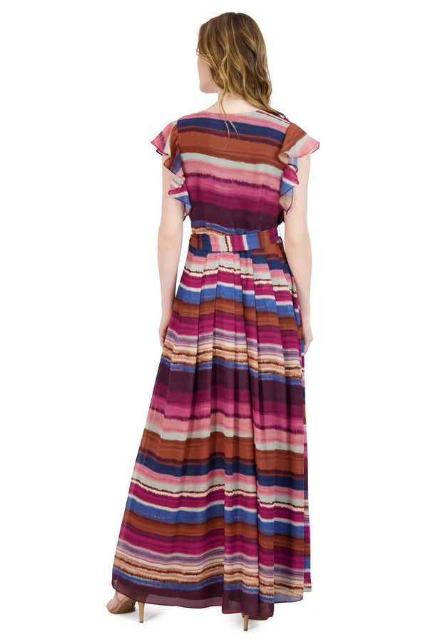 Julia Jordan DONNA RICCO - FLUTTER SLEEVE PLEATED MAXI DRESS MULTI