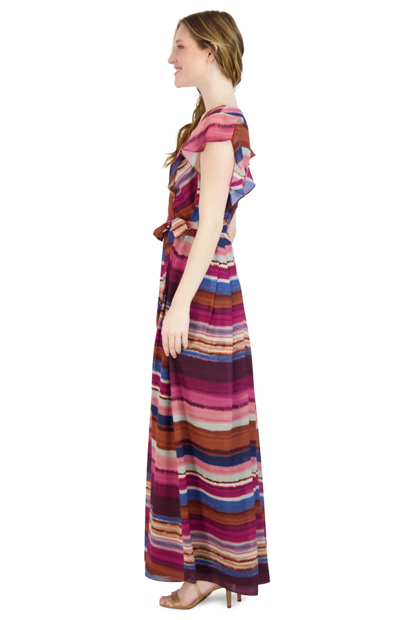 Julia Jordan DONNA RICCO - FLUTTER SLEEVE PLEATED MAXI DRESS MULTI