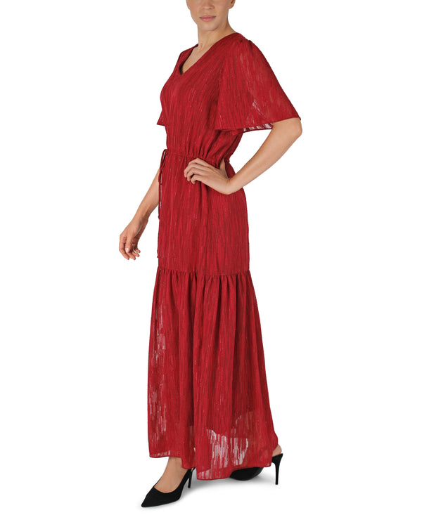 Julia Jordan DONNA RICCO - FLUTTER SLEEVE VNECK DRESS WINE