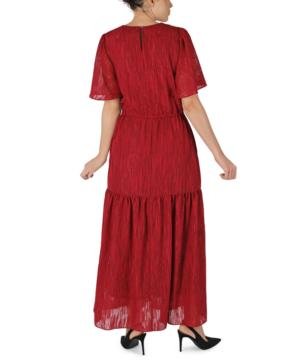 Julia Jordan DONNA RICCO - FLUTTER SLEEVE VNECK DRESS WINE
