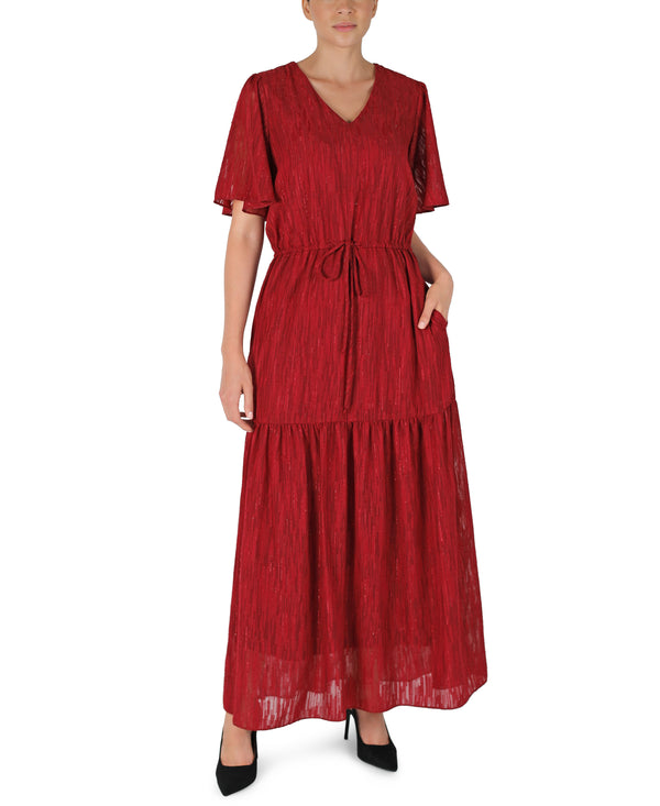 julia jordan DONNA RICCO - FLUTTER SLEEVE VNECK DRESS WINE