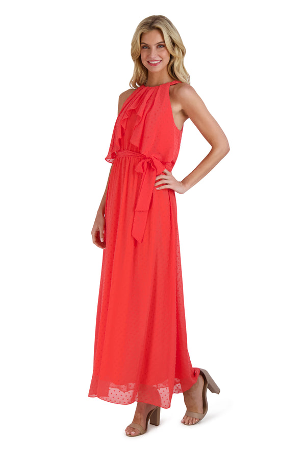 Julia Jordan DONNA RICCO - HALTER NECK MAXI DRESS CORAL