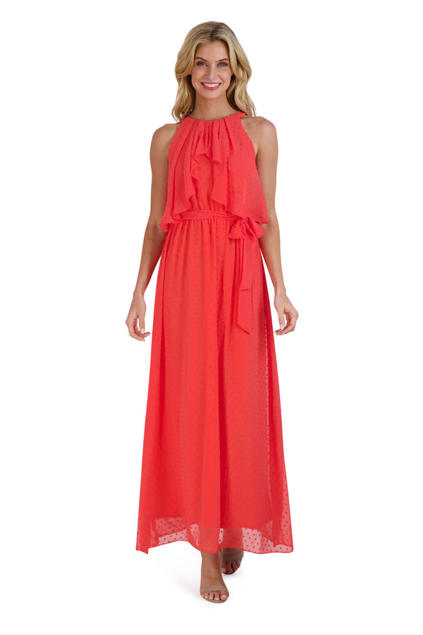 julia jordan DONNA RICCO - HALTER NECK MAXI DRESS CORAL