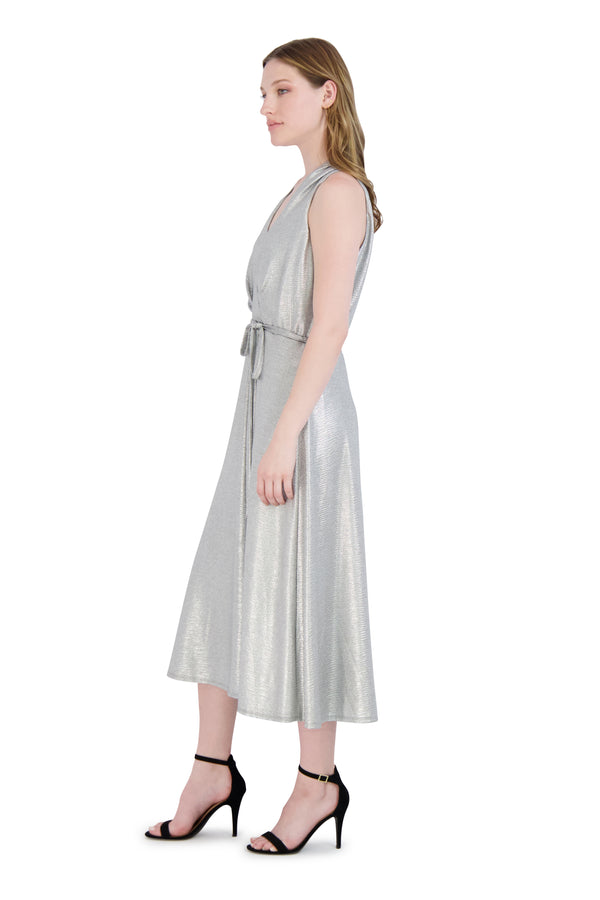 Julia Jordan DONNA RICCO - HALTER NECK MIDI DRESS SILVER