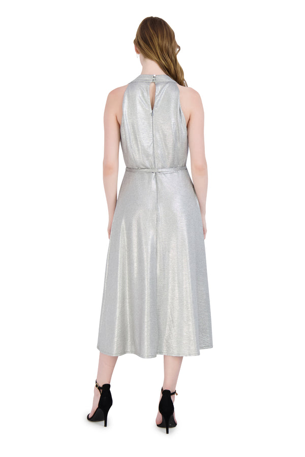 Julia Jordan DONNA RICCO - HALTER NECK MIDI DRESS SILVER