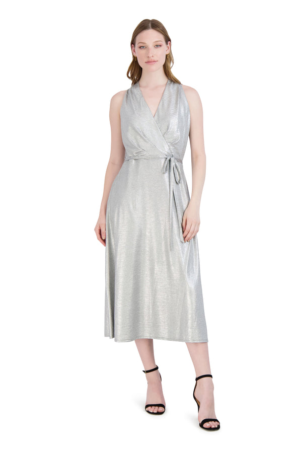 julia jordan DONNA RICCO - HALTER NECK MIDI DRESS SILVER