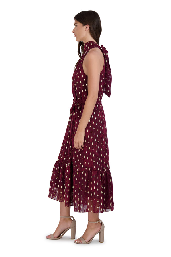 Julia Jordan DONNA RICCO - HALTER NECK TIERED MIDI DRESS COBALT GOLD