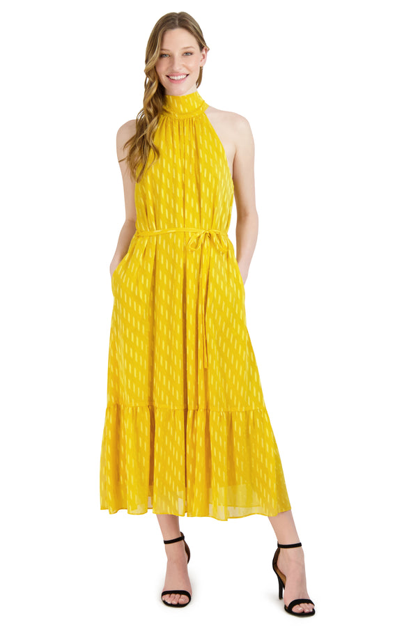 Julia Jordan DONNA RICCO - HALTER NECK TIERED MIDI DRESS YELLOW