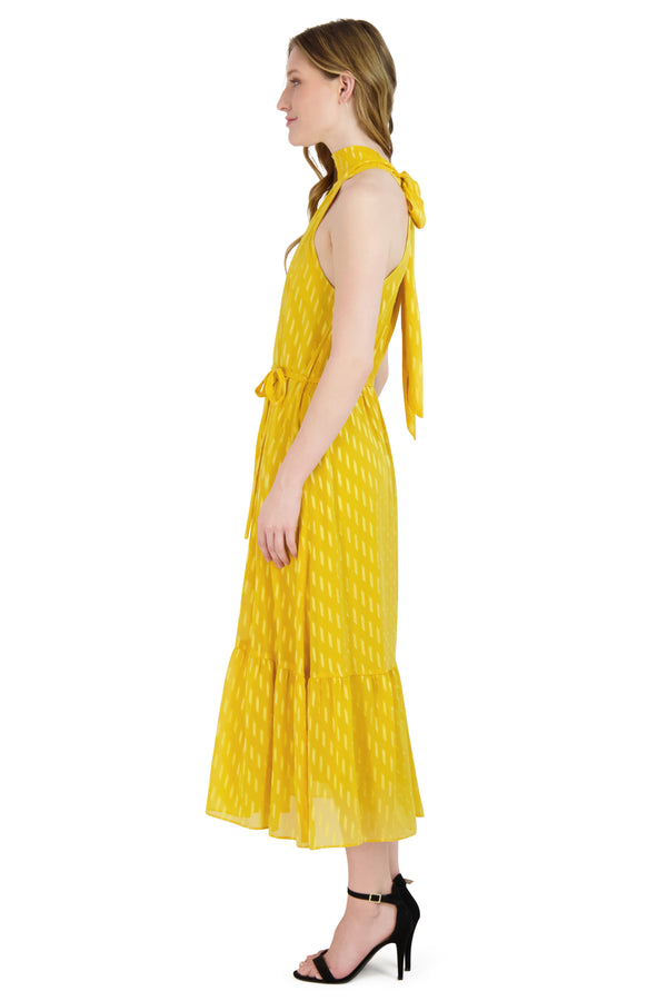Julia Jordan DONNA RICCO - HALTER NECK TIERED MIDI DRESS YELLOW