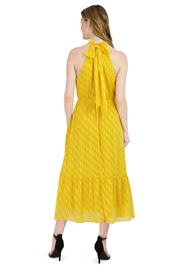 Julia Jordan DONNA RICCO - HALTER NECK TIERED MIDI DRESS YELLOW