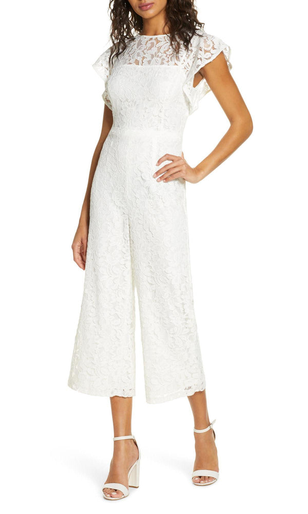 julia jordan DONNA RICCO - JUMPSUIT WITH SCALLOP EDGES IVORY