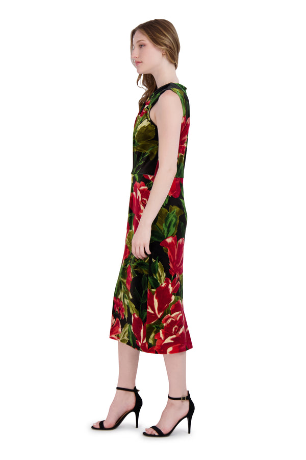 Julia Jordan DONNA RICCO - KNOT ASSYMETRICAL NECKLINE DRESS BLACK MULTI