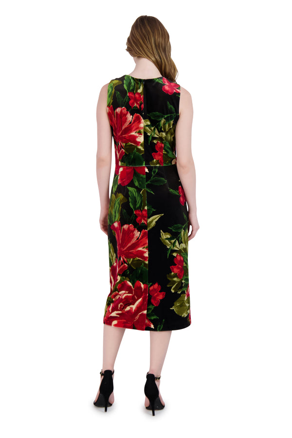 Julia Jordan DONNA RICCO - KNOT ASSYMETRICAL NECKLINE DRESS BLACK MULTI