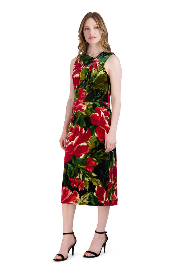 julia jordan DONNA RICCO - KNOT ASSYMETRICAL NECKLINE DRESS BLACK MULTI