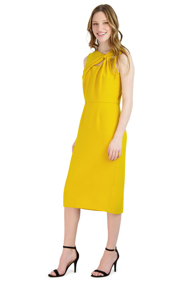 Julia Jordan DONNA RICCO - KNOT ASSYMETRICAL NECKLINE DRESS YELLOW