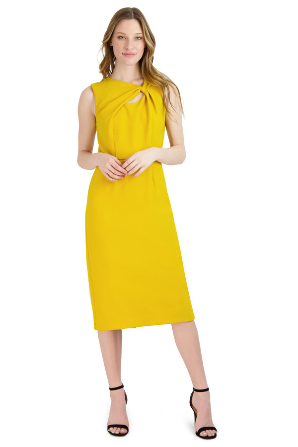julia jordan DONNA RICCO - KNOT ASSYMETRICAL NECKLINE DRESS YELLOW